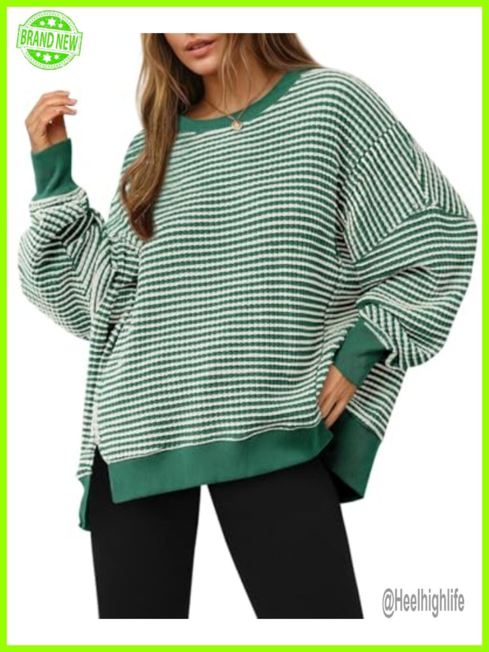 Waffle Knit Oversized Split Pullover Tunic Sweatshirt Casual Tops